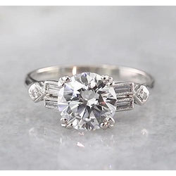 2 Carats Round Real Diamond Engagement Ring Accented White Gold 14K