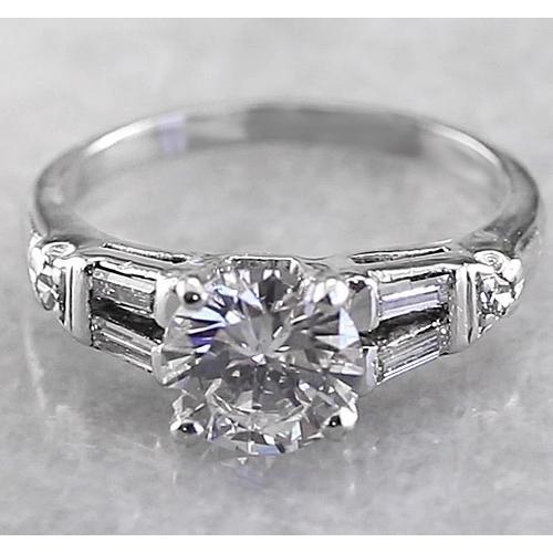 2 Carats Round Real Diamond Engagement Ring White Gold 14K