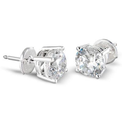 2 Carats Round Real Diamond Studs Earring Ladies Jewelry White Gold