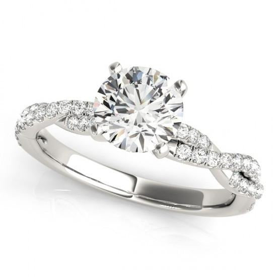 2 Carats Round Real Diamonds Solitaire With Accents Ring Gold White 14K - Solitaire Ring with Accents-harrychadent.ca