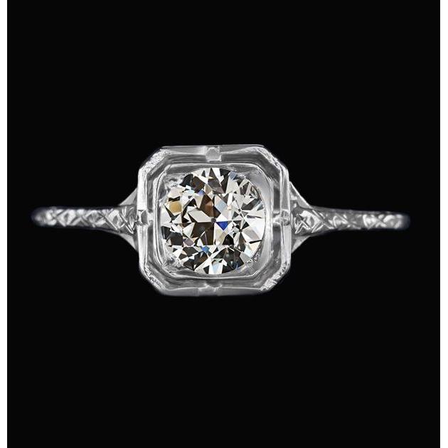 2 Carats Solitaire Lady’s Ring Old Mine Cut Genuine Diamond Gold Vintage Style