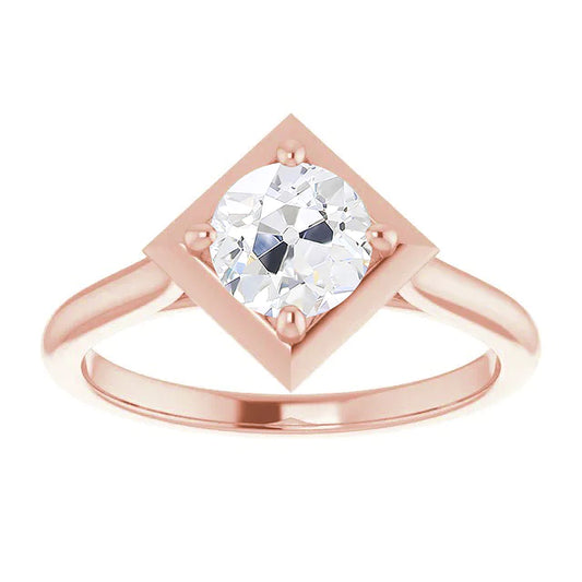 2 Carats Solitaire Ring Old Mine Cut Real Diamond Kite Style Jewelry