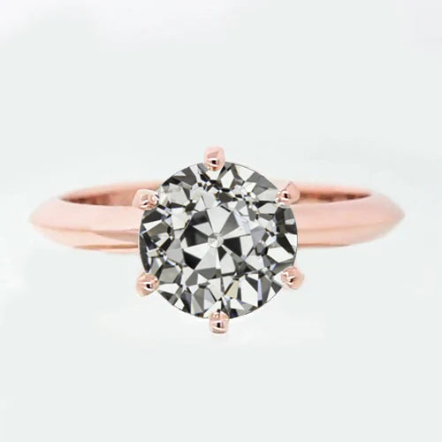 2 Carats Solitaire Ring Round Old European Real Diamond 6 Prong Set