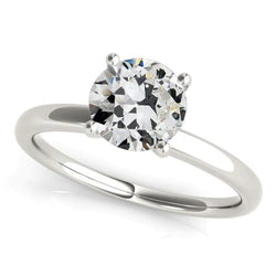 2 Carats Solitaire Ring Round Old Miner Real Natural Earth Mined Diamond Ladies Gold Jewelry