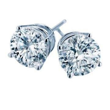 2 Carats Solitaire Round Cut Real Diamond Stud Earrings White Gold 14K - Stud Earrings-harrychadent.ca