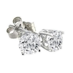 2 Carats Solitaire Round Genuine Natural Earth Mined Diamond Stud Earring White Gold 14K