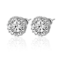 2 Carats Solitaire Round Real Natural Earth Mined Diamond Stud Earring Solid White Gold