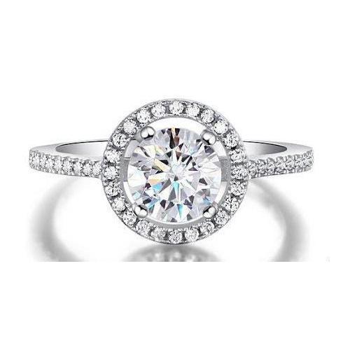 2 Carats Sparkling Genuine Diamonds Engagement Ring Halo 14K White Gold