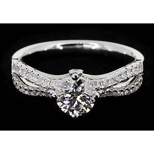 2 Carats Split Shank Engagement Ring Round Natural Diamond White Gold 14K