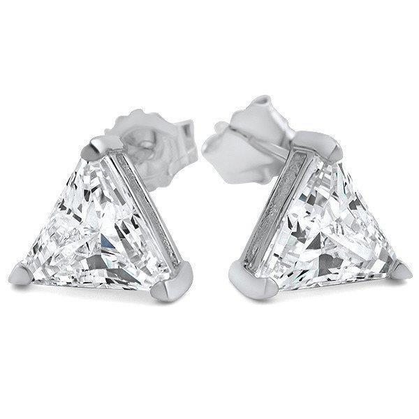 2 Carats Triangle Cut Natural Diamond Stud Earring Solid White Gold