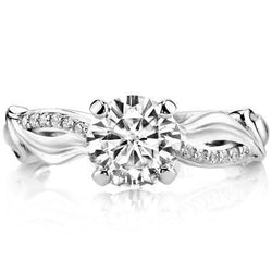 2 Carats Twisted Shank Round Real Natural Earth Mined Diamond Ring With Accents