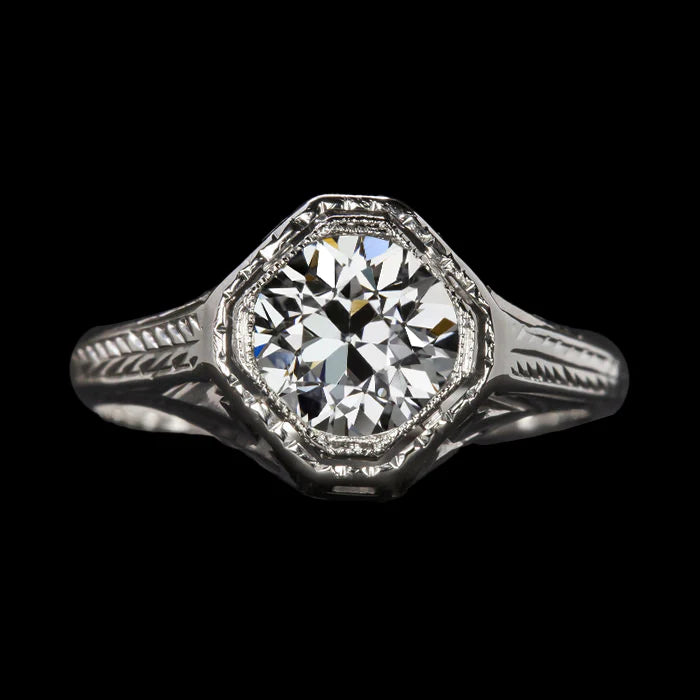 2 Carats Vintage Style Round Old Cut Real Diamond Solitaire Wedding Ring