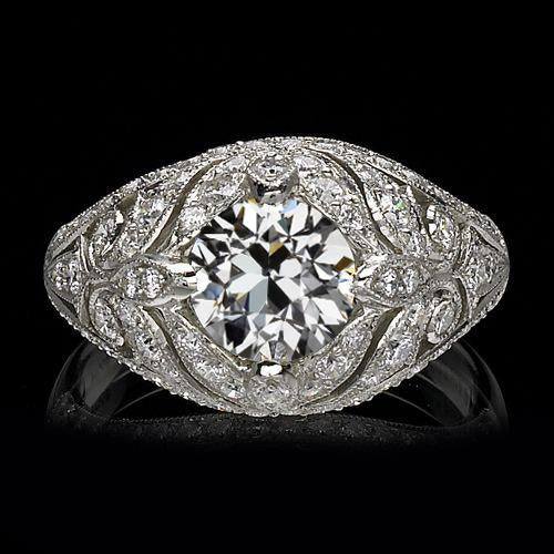 2 Carats Vintage Style Solitaire Ring Round Old Mine Cut Genuine Diamond