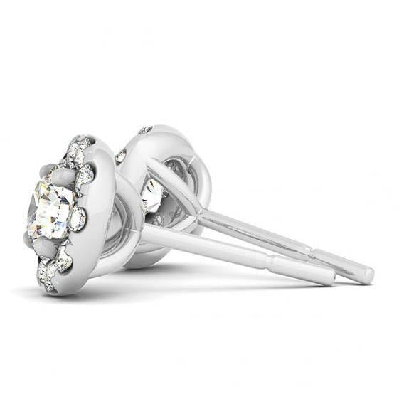 2 Carats White Gold Real Round Diamonds Halo Stud Earrings Pair