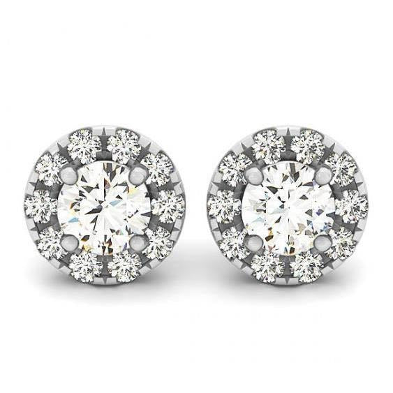 2 Carats White Gold Real Round Diamonds Halo Stud Earrings Pair