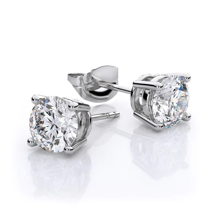 2 Carats Women Studs Earrings Round Cut Natural Diamonds