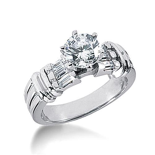 2 Ct. Genuine Diamond Engagement Ring White Gold Baguette Accented