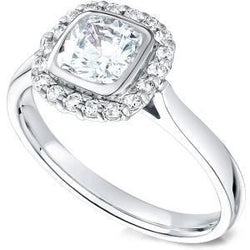 2 Ct. Halo Diamonds Ring Cushion & Round Real Diamond WG 14K Bezel Set