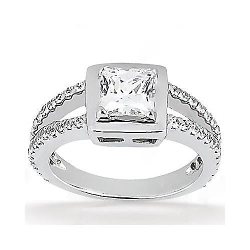 2 Ct. Princess Cut Real Diamond Engagement Ring Split Shank White Gold New