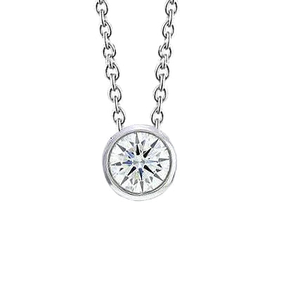 2 Ct Bezel Set Brilliant Cut Real Diamond White Gold Pendant