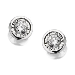 2 Ct Bezel Set Round Real Cut Stud Earrings Diamond Cut Mounting White Gold