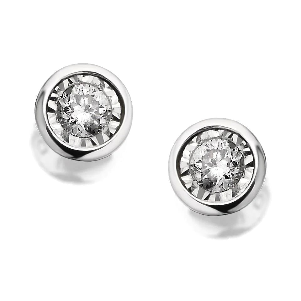 2 Ct Bezel Set Round Real Cut Stud Earrings Diamond Cut Mounting White Gold - Stud Earrings-harrychadent.ca