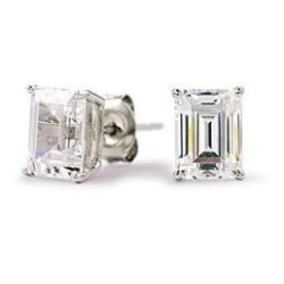 2 Ct Emerald Cut Solitaire Real Diamond Stud Earring Solid White Gold