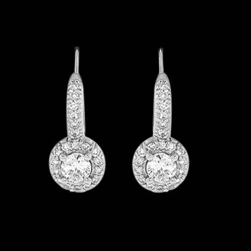 2 Ct Genuine Diamond Dangle Pair 14K White Gold Hanging Earring