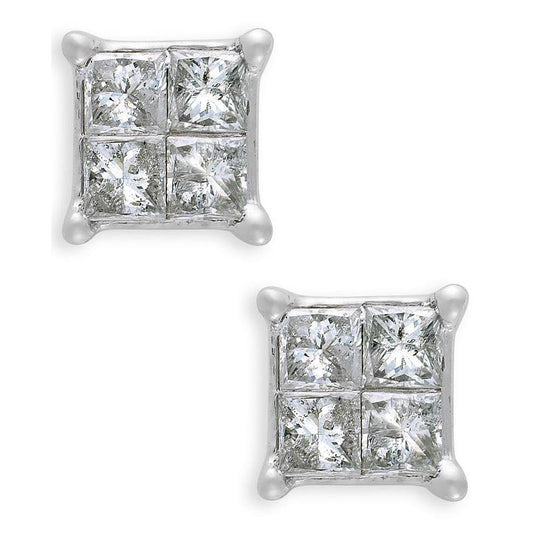 2 Ct Genuine Princess Cut Diamond Stud Earring 14K White Gold