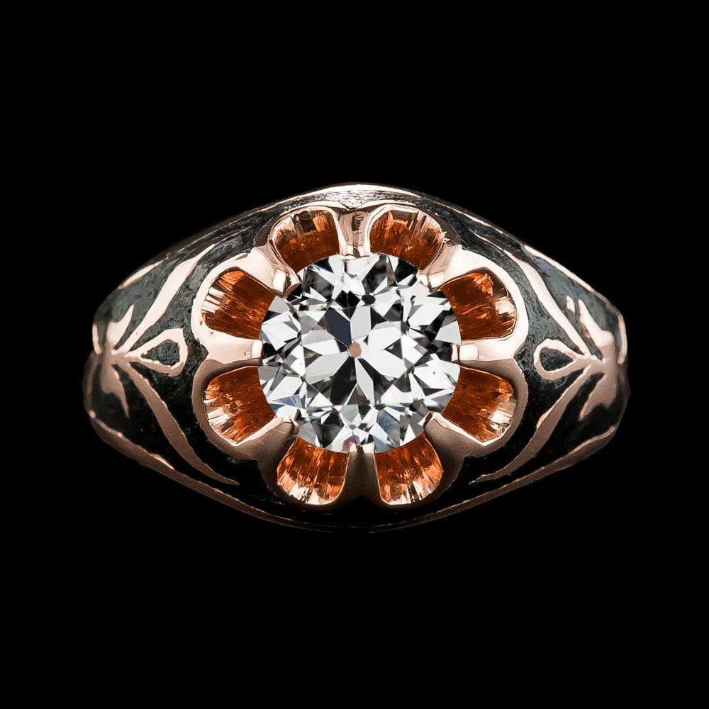 2 Ct Gypsy Solitaire Men’s Ring Round Real Old Miner Diamond Flower Style - Solitaire Ring-harrychadent.ca
