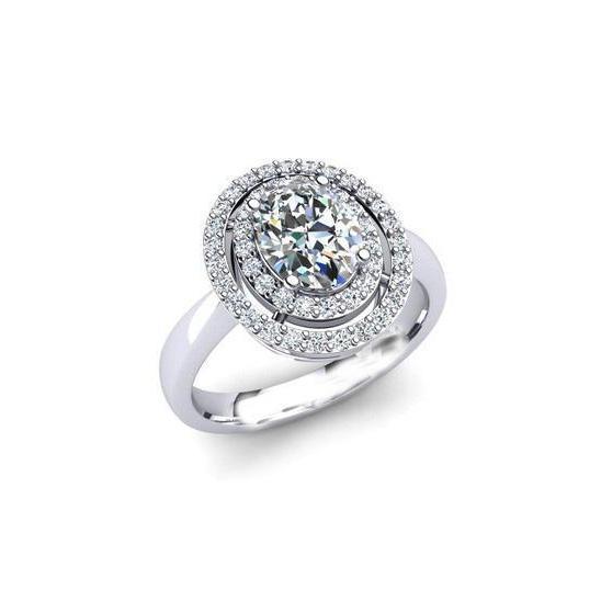 2 Ct Oval And Round Natural Diamond Wedding Halo Ring