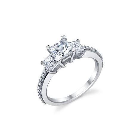 2 Ct Princess And Round Cut Real Diamonds Engagement Ring 14K White Gold