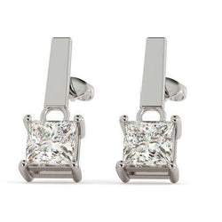 2 Ct Princess Cut Natural Diamond Drop Stud Style Earring 14K White Gold