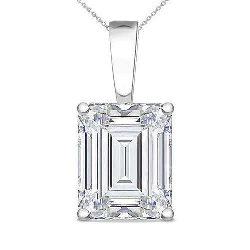 2 Ct Prong Set Emerald Cut Genuine Diamond Solitaire Pendant White Gold