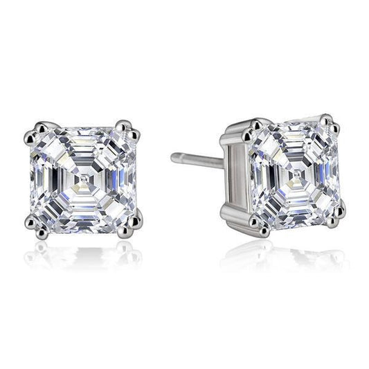 2 Ct Real Asscher Cut Diamond Stud Earring Pair Solid White Gold Jewelry