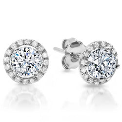 2 Ct Round Halo Natural Earth Mined Diamond Stud Earring 14K White Gold