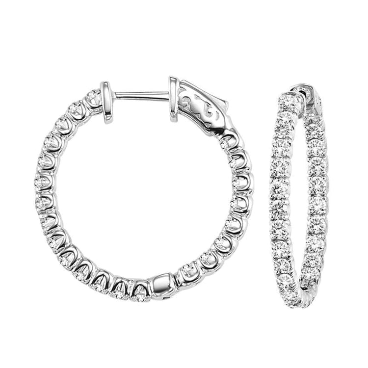 2 Ct Round Real Diamond Hoop Earring 14K White Gold