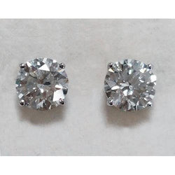 2 Ct Round Real Natural Earth Mined Diamond Stud Earrings White Gold