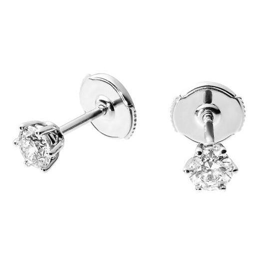 2 Ct Six Prong Set Round Cut Genuine Diamonds Lady Studs Earring White Gold