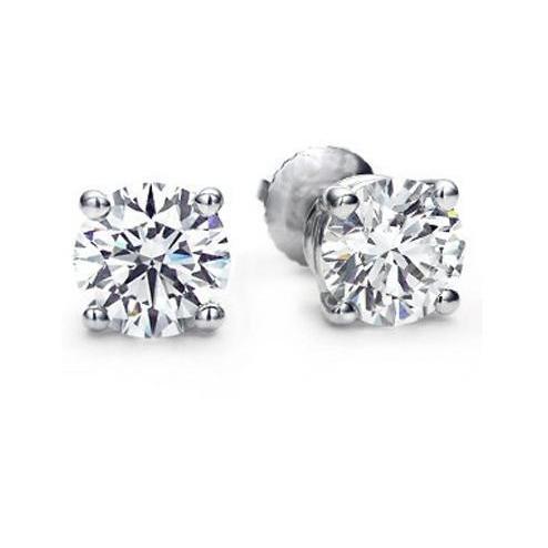 2 Ct Solitaire Round Genuine Diamond Stud Earring Gold Jewelry