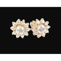 2 Cts. Halo Natural Diamond Stud Earring Pair Yellow Gold New