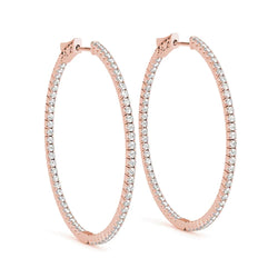 2 Inches Large Inside Out Real Natural Earth Mined Diamond Hoop Earrings Rose Gold