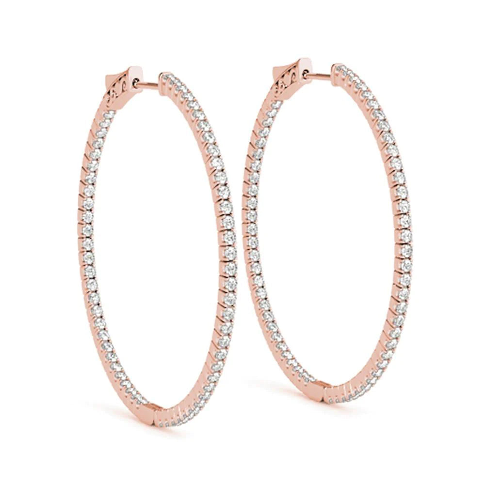 2 Inches Large Inside Out Real Diamond Hoop Earrings Rose Gold