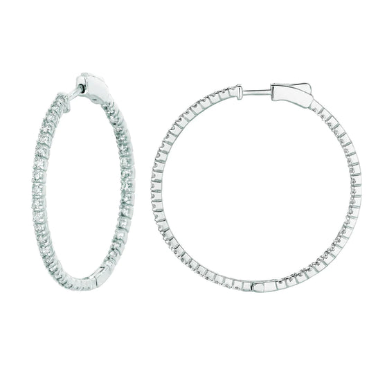 2 Pointer Genuine Hoop Earrings Patented Snap Lock 2 Carats 14K White