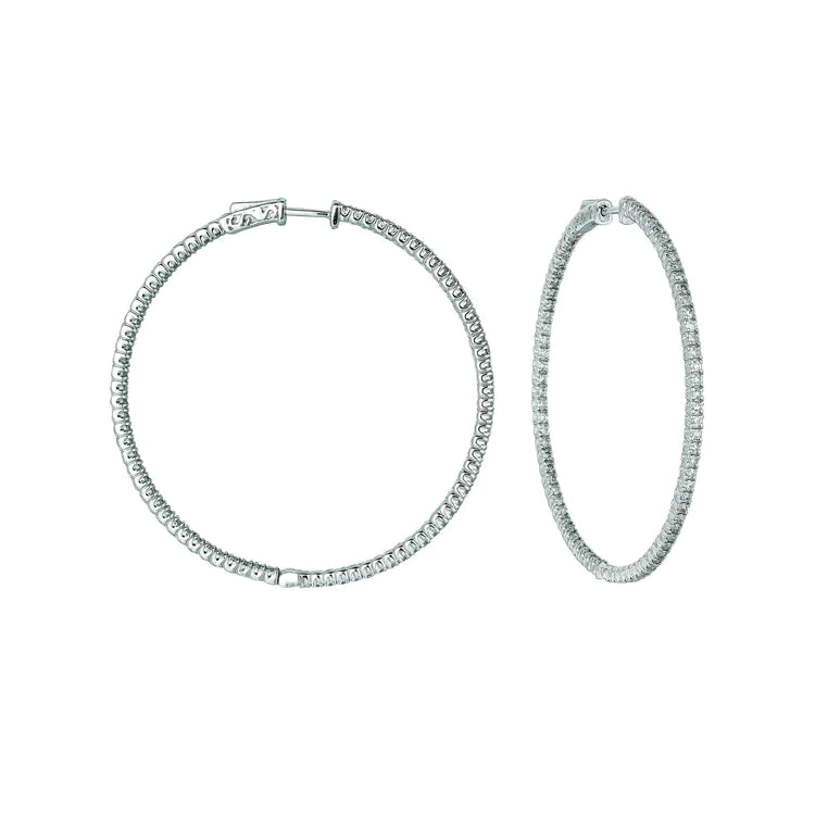 2 Pointer Real Hoop Earrings Patented Snap Lock 3 Carats 14K White