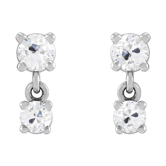 2 Stone Genuine Diamond Drop Earrings Old Mine Cut 7 Carats Women’s Jewelry
