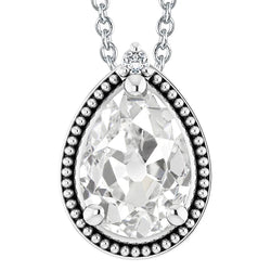 2 Stone Real Natural Earth Mined Diamond Pendant 5.50 Carats Round & Pear Old Miner White Gold