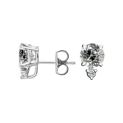 2 Stone Real Diamond Studs Old Miner Earrings 2.50 Carats Push Backs