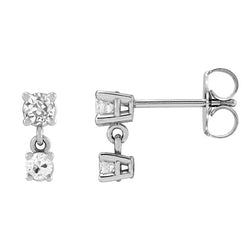 Diamond Drop Earrings – Antique Cushion 1 ct 14 Karat White Gold