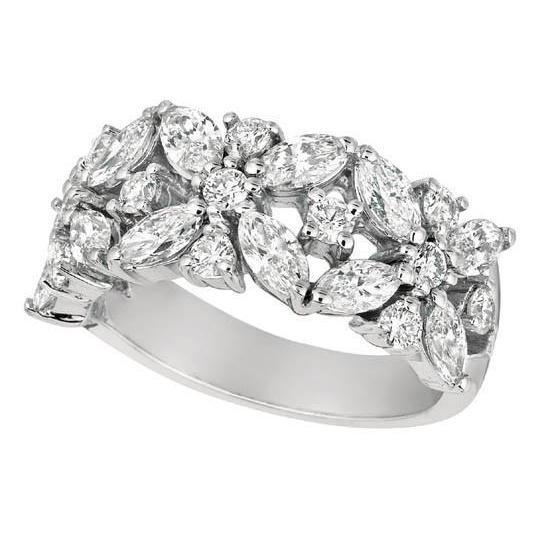 2 Carat Marquise And Round Lab Grown Diamonds Engagement Band White Gold 18K New